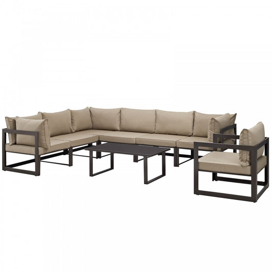 Fortuna 8 Piece Outdoor Patio Sectional Sofa Set, Brown Mocha, EEI-1736-BRN-MOC-SET