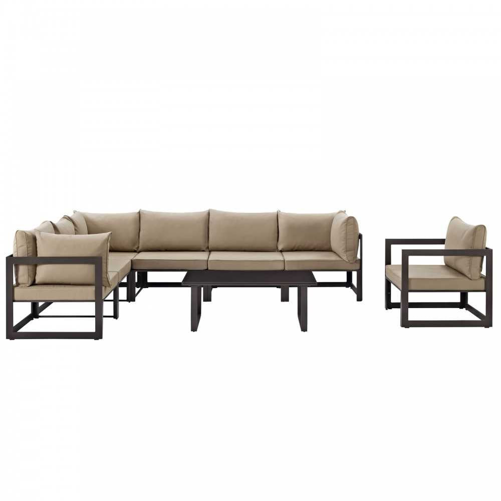 Fortuna 8 Piece Outdoor Patio Sectional Sofa Set, Brown Mocha, EEI-1736-BRN-MOC-SET