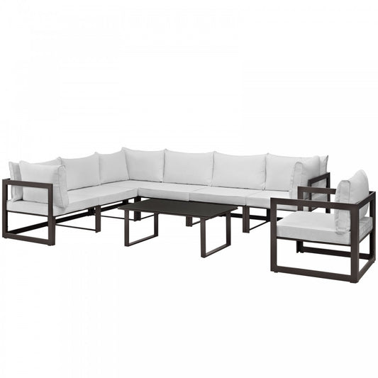 Fortuna 8 Piece Outdoor Patio Sectional Sofa Set, Brown White, EEI-1736-BRN-WHI-SET