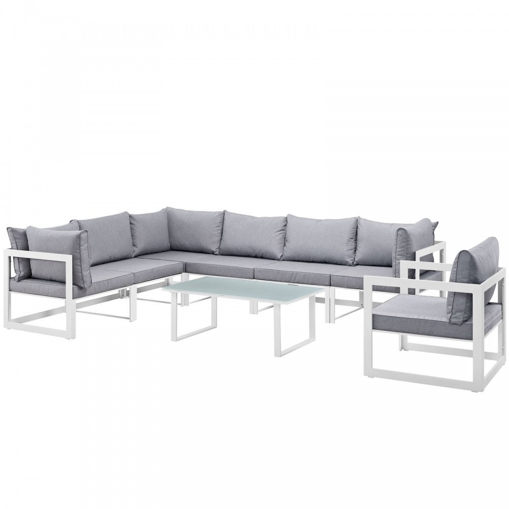 Fortuna 8 Piece Outdoor Patio Sectional Sofa Set, White Gray, EEI-1736-WHI-GRY-SET