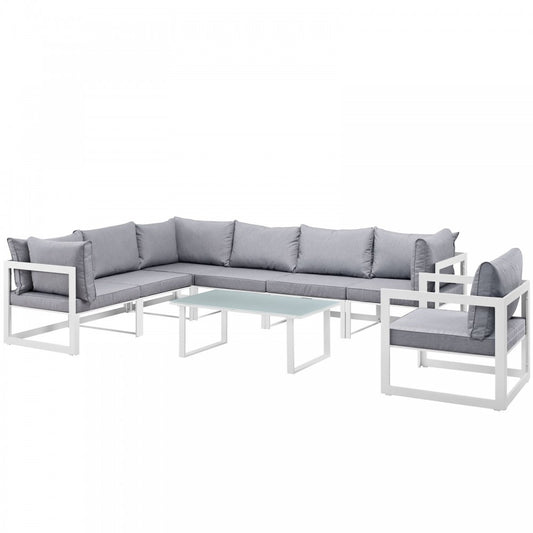 Fortuna 8 Piece Outdoor Patio Sectional Sofa Set, White Gray, EEI-1736-WHI-GRY-SET