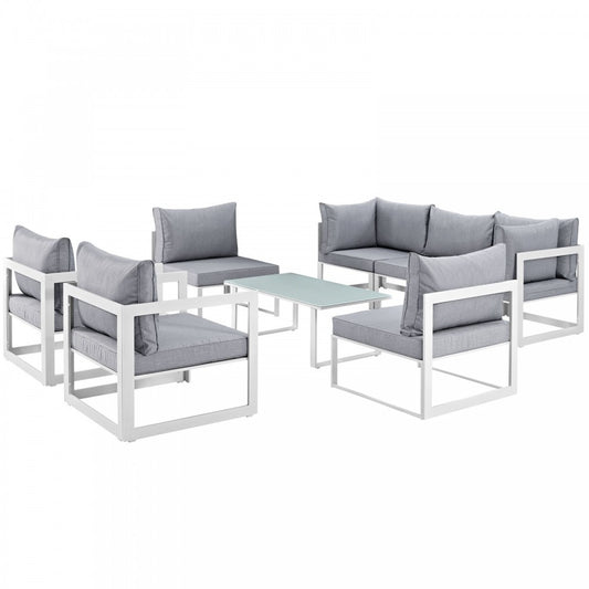 Fortuna 8 Piece Outdoor Patio Sectional Sofa Set, White Gray, EEI-1725-WHI-GRY-SET