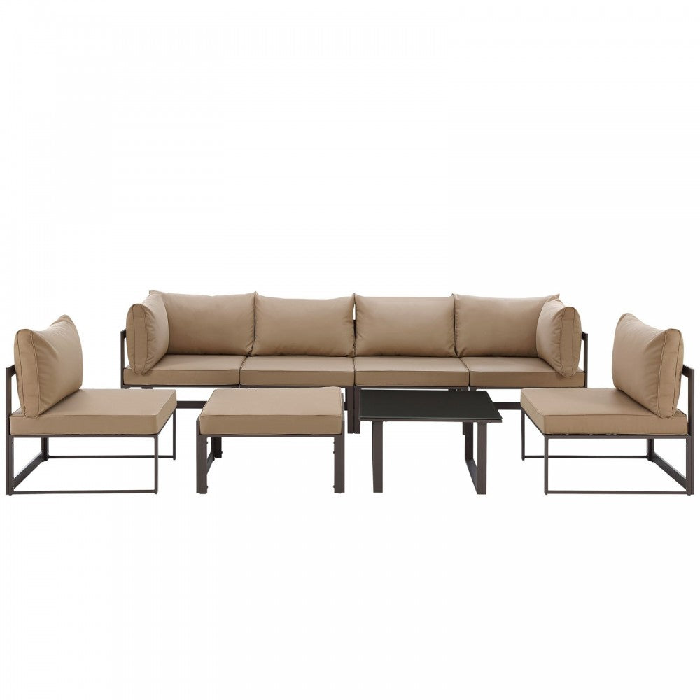 Fortuna 8 Piece Outdoor Patio Sectional Sofa Set, Brown Mocha, EEI-1728-BRN-MOC-SET