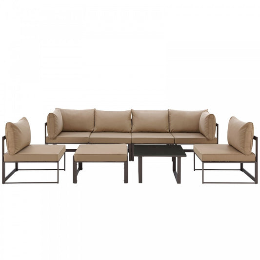 Fortuna 8 Piece Outdoor Patio Sectional Sofa Set, Brown Mocha, EEI-1728-BRN-MOC-SET