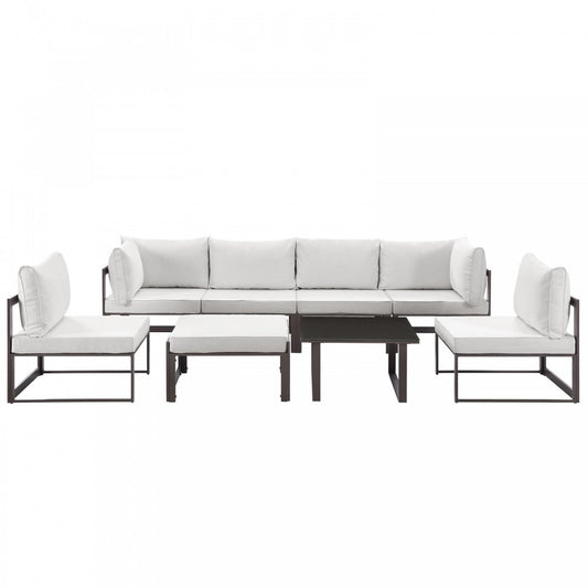 Fortuna 8 Piece Outdoor Patio Sectional Sofa Set, Brown White, EEI-1728-BRN-WHI-SET