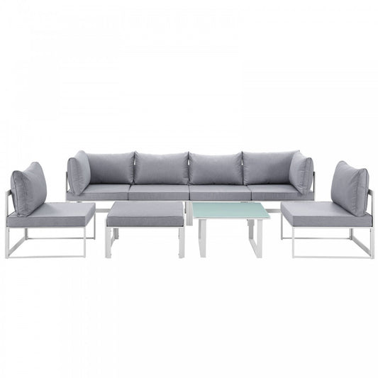 Fortuna 8 Piece Outdoor Patio Sectional Sofa Set, White Gray, EEI-1728-WHI-GRY-SET