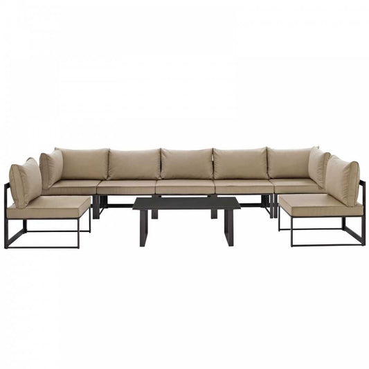 Fortuna 8 Piece Outdoor Patio Sectional Sofa Set, Brown Mocha, EEI-1730-BRN-MOC-SET