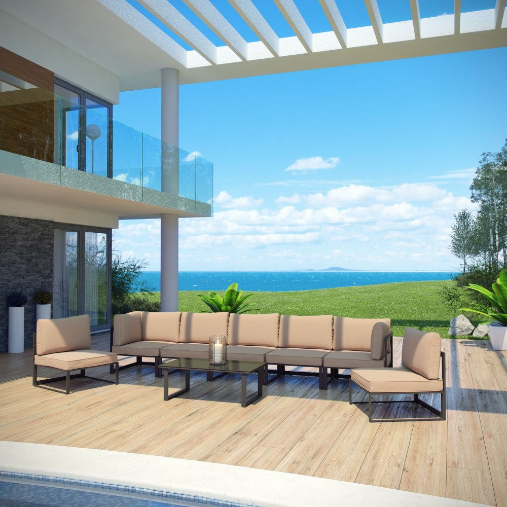Fortuna 8 Piece Outdoor Patio Sectional Sofa Set, Brown Mocha, EEI-1730-BRN-MOC-SET