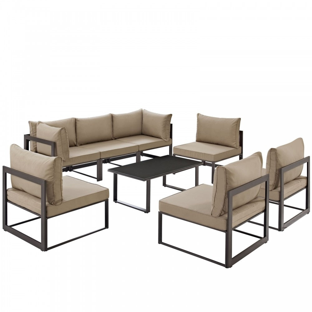 Fortuna 8 Piece Outdoor Patio Sectional Sofa Set, Brown Mocha, EEI-1730-BRN-MOC-SET