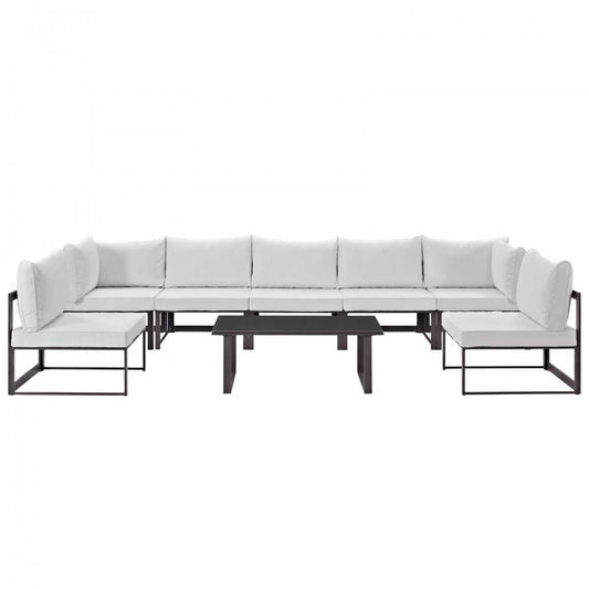 Fortuna 8 Piece Outdoor Patio Sectional Sofa Set, Brown White, EEI-1730-BRN-WHI-SET