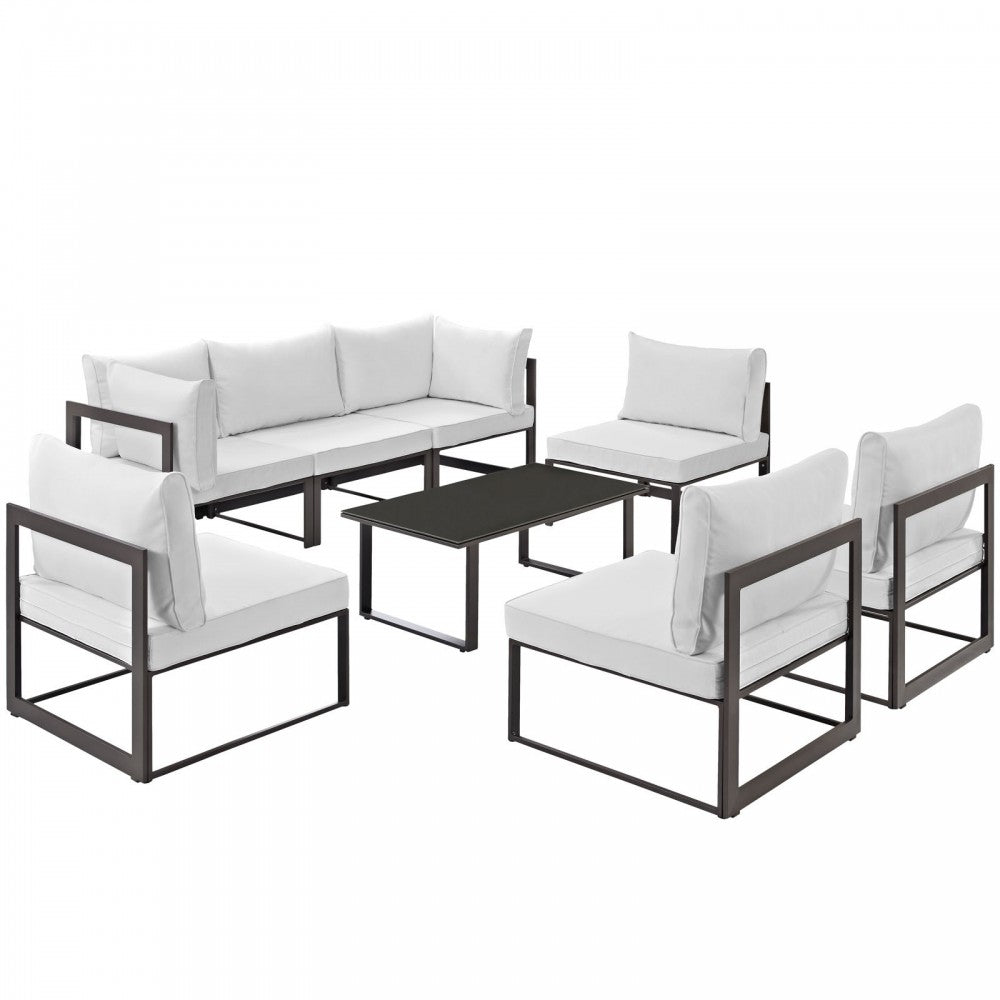 Fortuna 8 Piece Outdoor Patio Sectional Sofa Set, Brown White, EEI-1730-BRN-WHI-SET