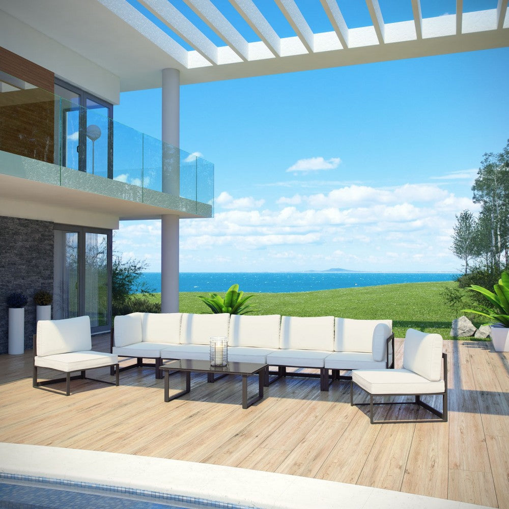 Fortuna 8 Piece Outdoor Patio Sectional Sofa Set, Brown White, EEI-1730-BRN-WHI-SET
