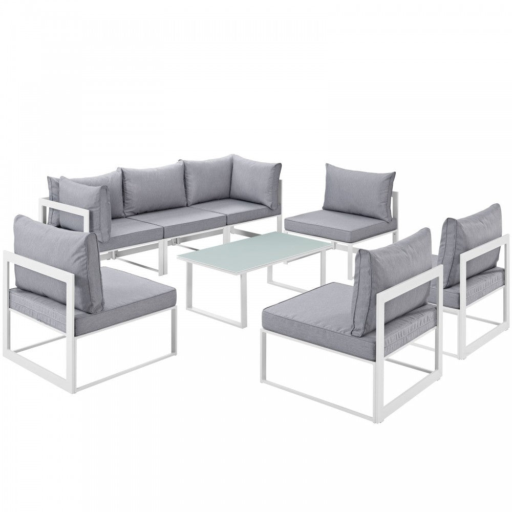 Fortuna 8 Piece Outdoor Patio Sectional Sofa Set, White Gray, EEI-1730-WHI-GRY-SET