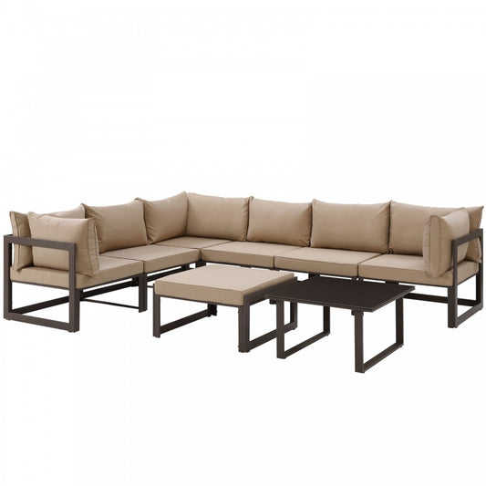 Fortuna 8 Piece Outdoor Patio Sectional Sofa Set, Brown Mocha, EEI-1735-BRN-MOC-SET