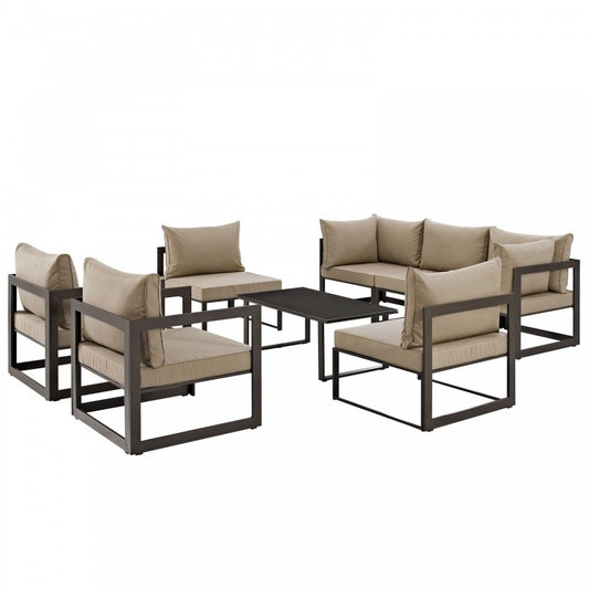 Fortuna 8 Piece Outdoor Patio Sectional Sofa Set, Brown