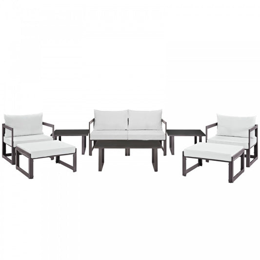 Fortuna 9 Piece Outdoor Patio Sectional Sofa Set, Brown White, EEI-1719-BRN-WHI-SET
