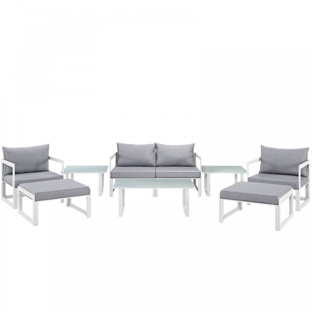 Fortuna 9 Piece Outdoor Patio Sectional Sofa Set, White Gray, EEI-1719-WHI-GRY-SET