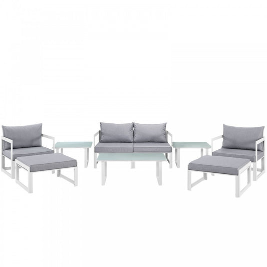 Fortuna 9 Piece Outdoor Patio Sectional Sofa Set, White Gray, EEI-1719-WHI-GRY-SET