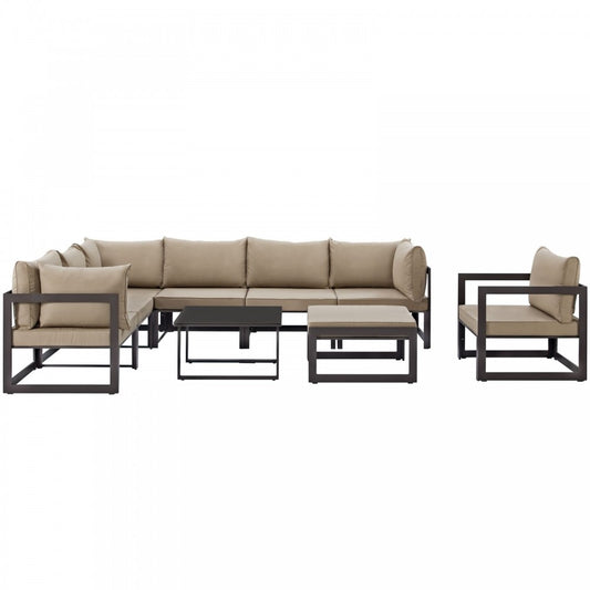 Fortuna 9 Piece Outdoor Patio Sectional Sofa Set, Brown Mocha, EEI-1734-BRN-MOC-SET