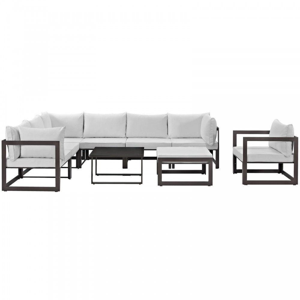 Fortuna 9 Piece Outdoor Patio Sectional Sofa Set, Brown White, EEI-1734-BRN-WHI-SET