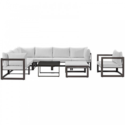 Fortuna 9 Piece Outdoor Patio Sectional Sofa Set, Brown White, EEI-1734-BRN-WHI-SET