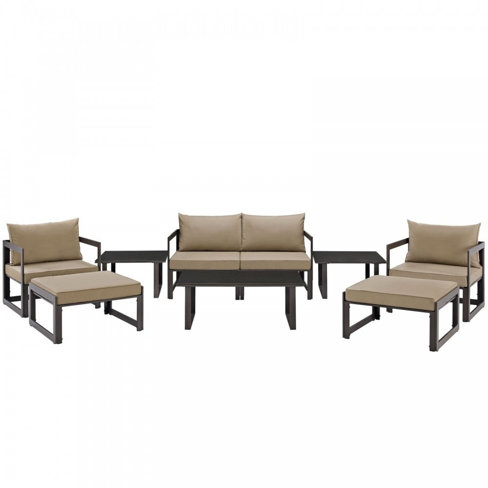 Fortuna 9 Piece Outdoor Patio Sectional Sofa Set, Brown Mocha, EEI-1719-BRN-MOC-SET