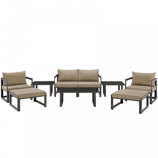 Fortuna 9 Piece Outdoor Patio Sectional Sofa Set, Brown Mocha, EEI-1719-BRN-MOC-SET