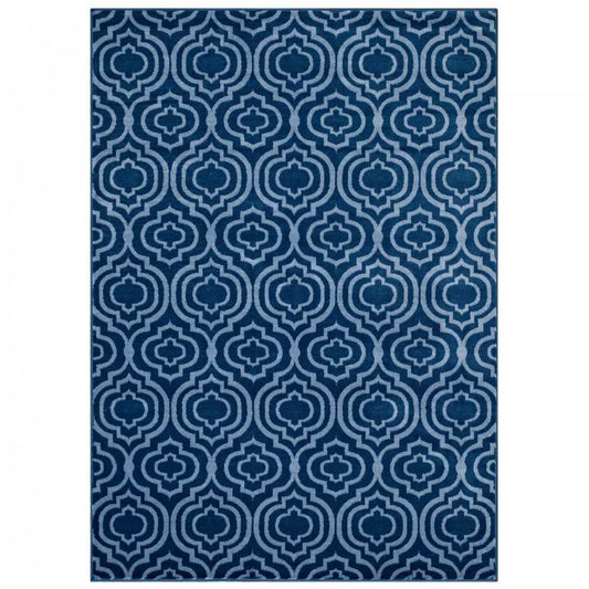 Frame Transitional Moroccan Trellis 5x8 Area Rug, Moroccan Blue and Light Blue
