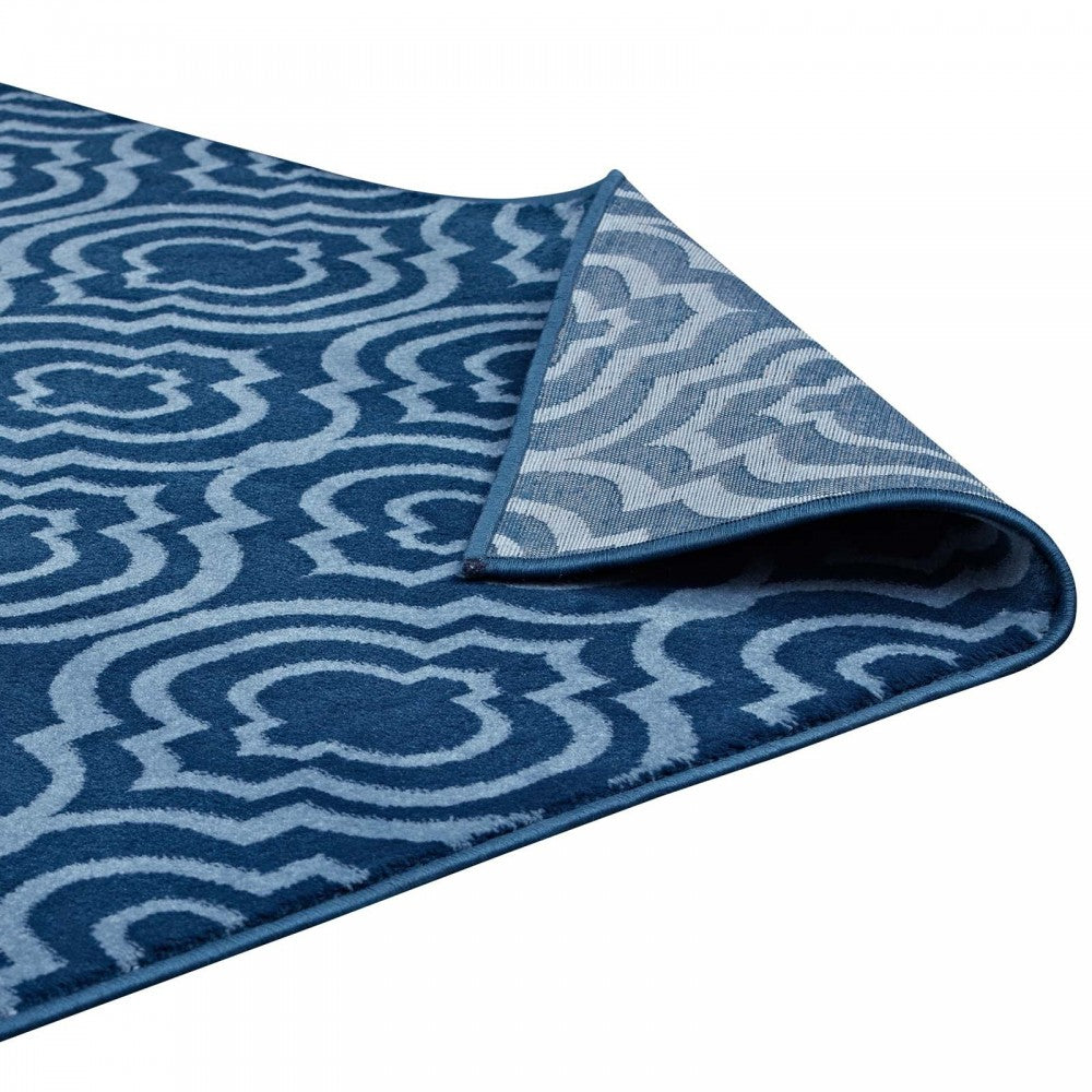 Frame Transitional Moroccan Trellis 5x8 Area Rug, Moroccan Blue and Light Blue