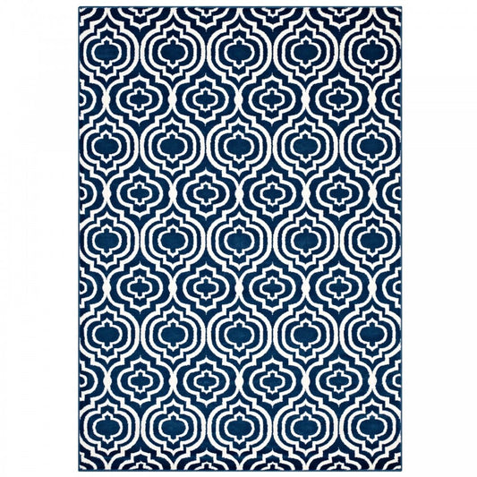 Frame Transitional Moroccan Trellis 5x8 Area Rug, Morcoccan Blue and Ivory