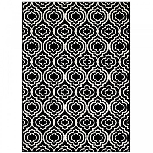 Frame Transitional Moroccan Trellis 5x8 Area Rug, Black and White