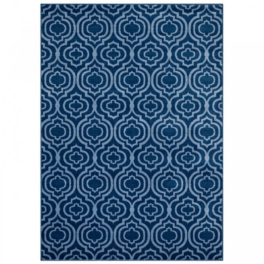 Frame Transitional Moroccan Trellis 8x10 Area Rug, Moroccan Blue amd Light Blue