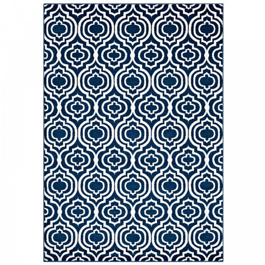 Frame Transitional Moroccan Trellis 8x10 Area Rug, Moroccan Blue and Ivory