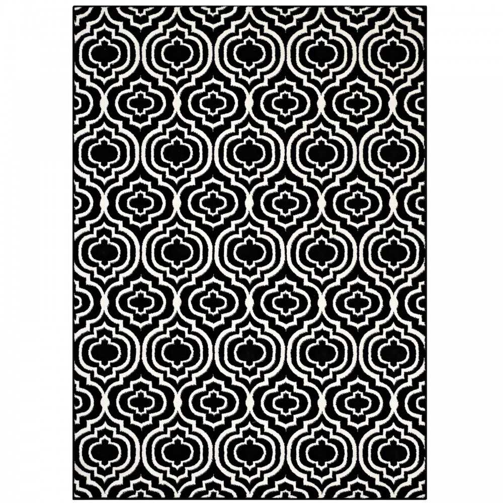 Frame Transitional Moroccan Trellis 8x10 Area Rug, Black and White