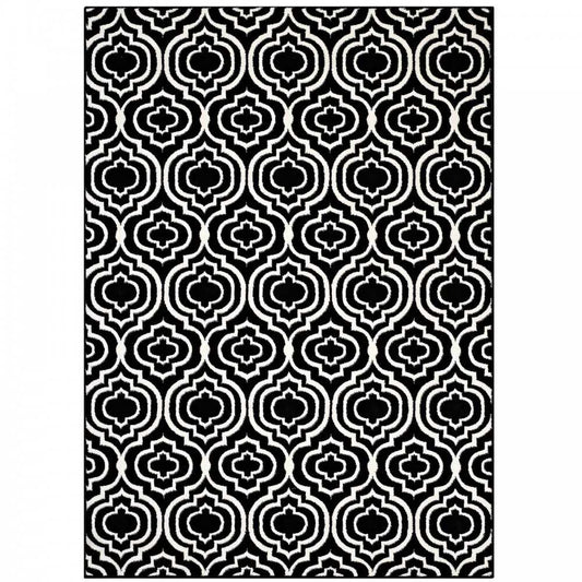 Frame Transitional Moroccan Trellis 8x10 Area Rug, Black and White