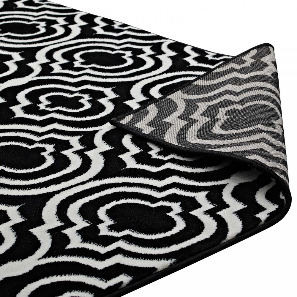 Frame Transitional Moroccan Trellis 8x10 Area Rug, Black and White