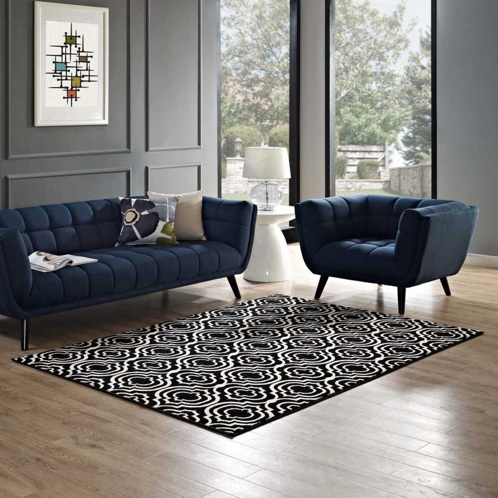 Frame Transitional Moroccan Trellis 8x10 Area Rug, Black and White