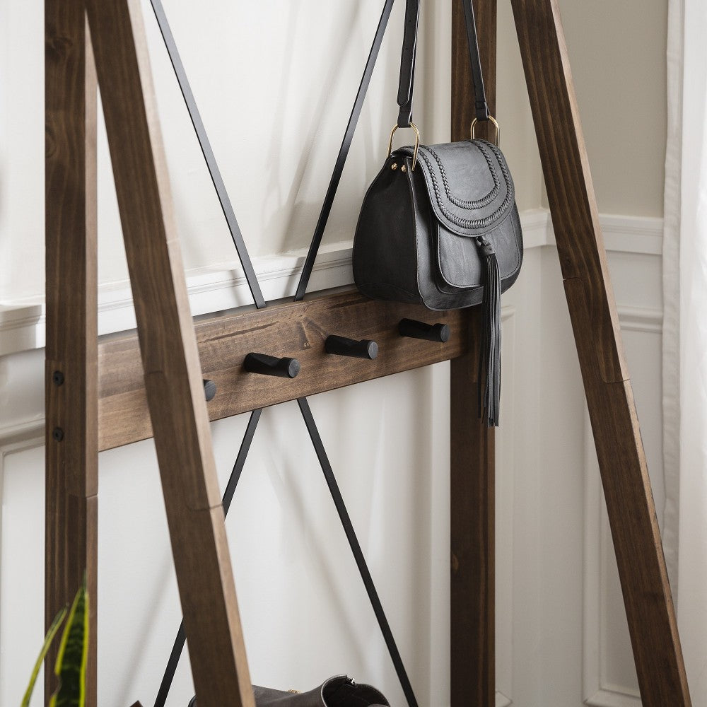 Frankie 68" Solid Wood Angled Hall Tree - Brown