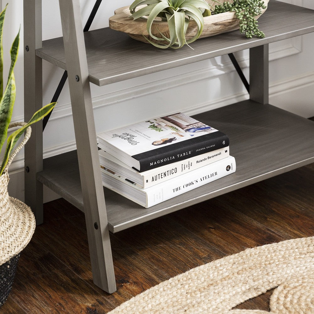 Frankie 68" Solid Wood Ladder Bookshelf - Gray