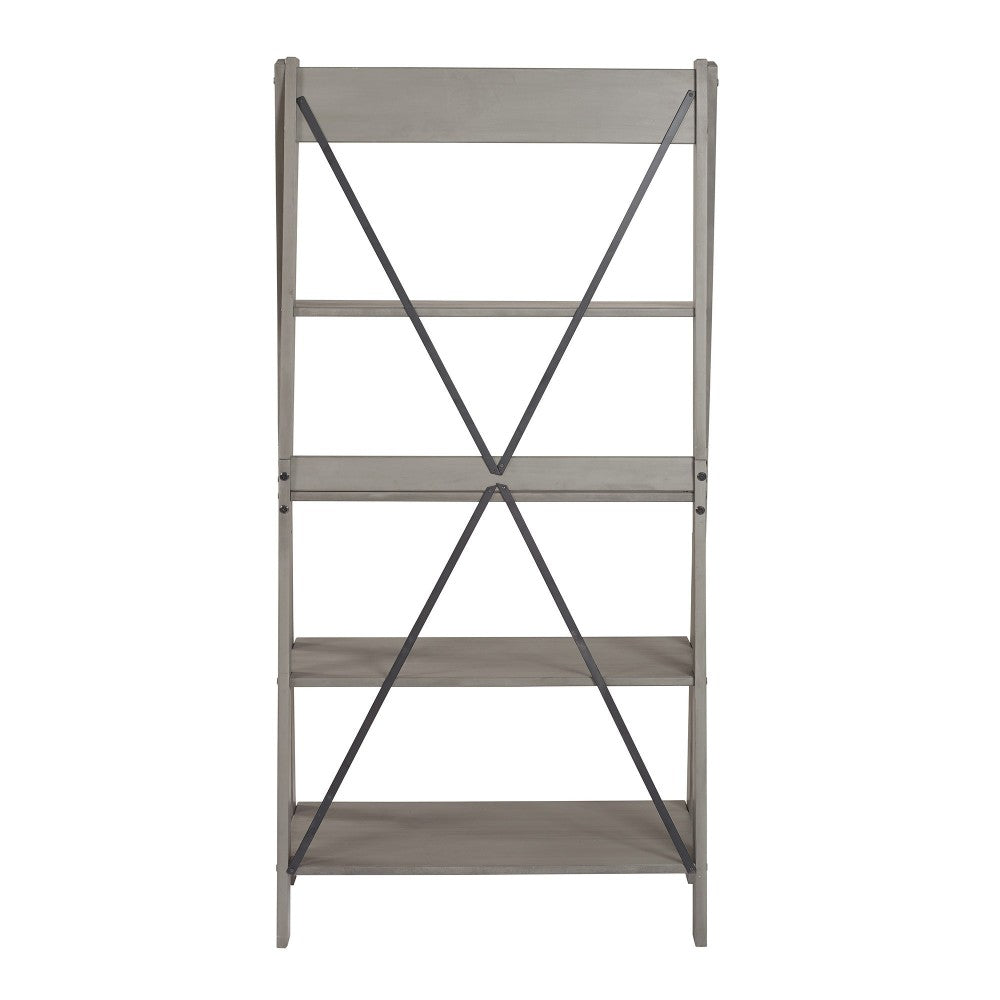 Frankie 68" Solid Wood Ladder Bookshelf - Gray