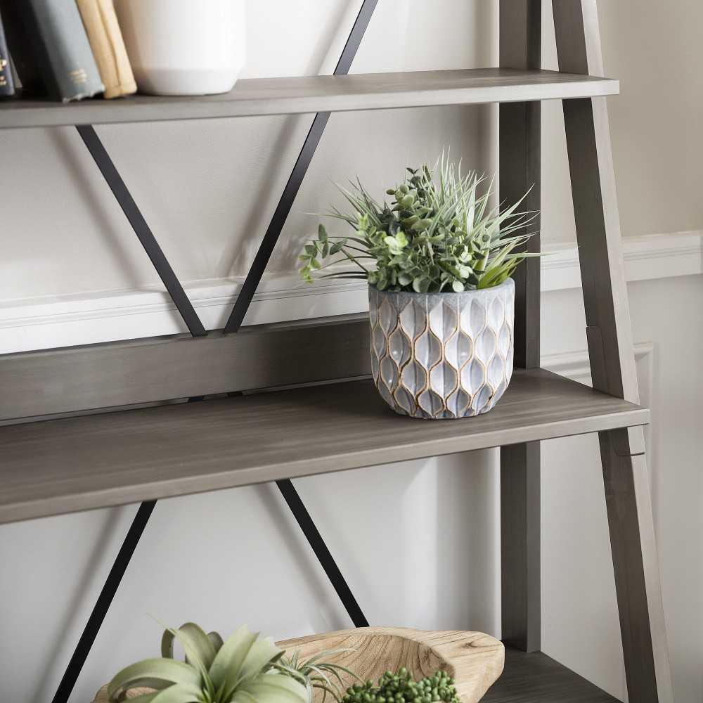 Frankie 68" Solid Wood Ladder Bookshelf - Gray