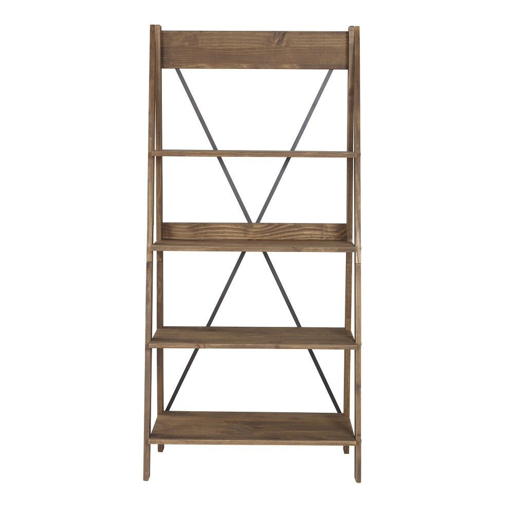 Frankie 68" Solid Wood Ladder Bookshelf - Brown