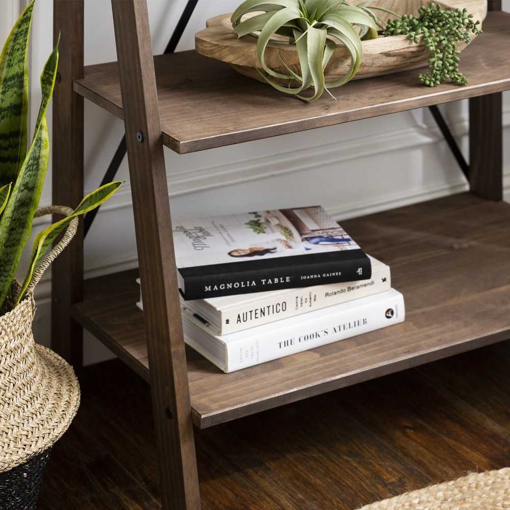Frankie 68" Solid Wood Ladder Bookshelf - Brown