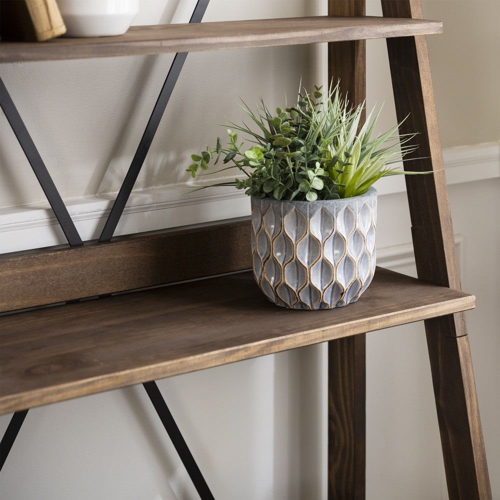 Frankie 68" Solid Wood Ladder Bookshelf - Brown