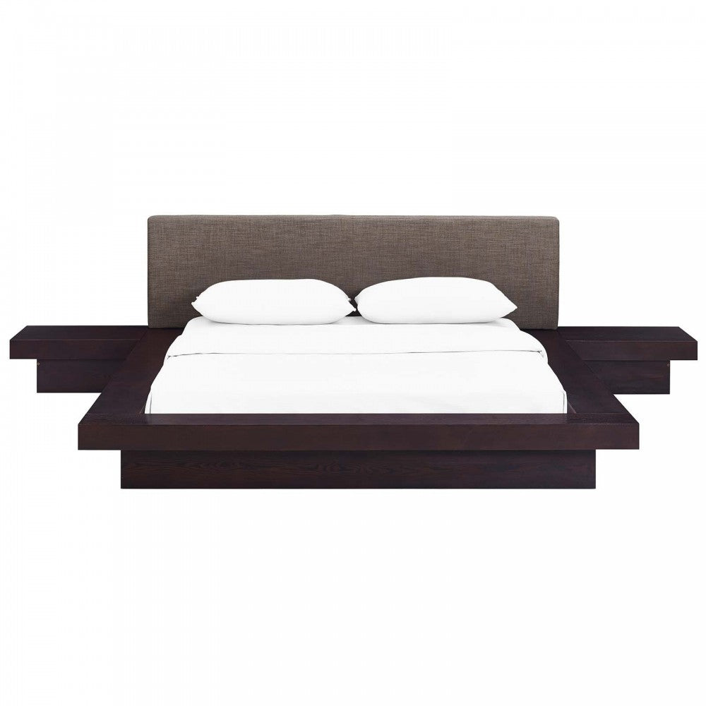 Freja 3 Piece Queen Fabric Bedroom Set, White, MOD-5492-CAP-BRN-SET