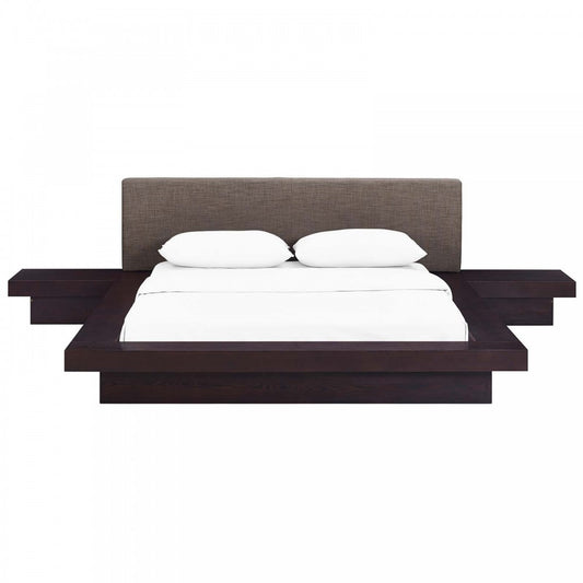 Freja 3 Piece Queen Fabric Bedroom Set, White, MOD-5492-CAP-BRN-SET