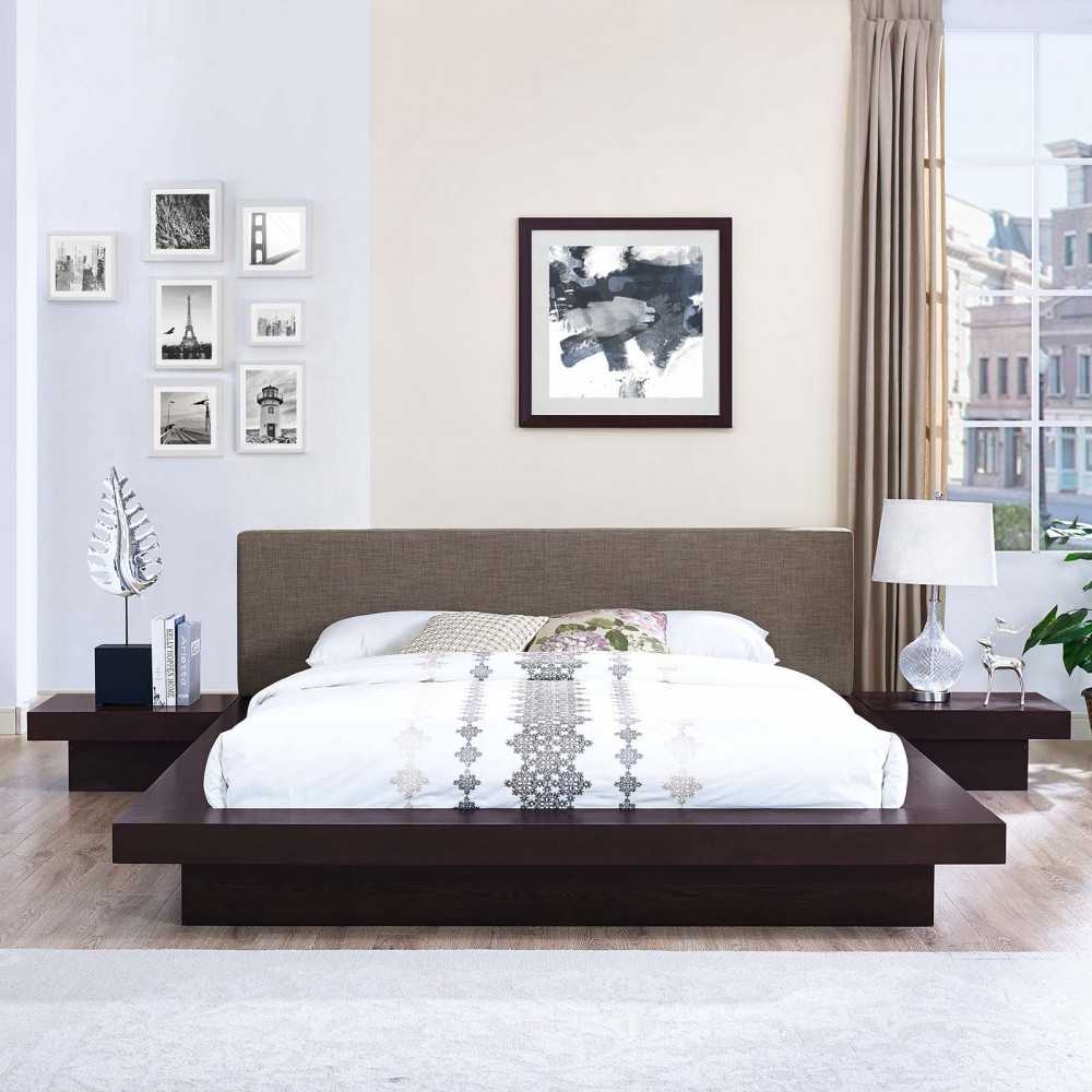 Freja 3 Piece Queen Fabric Bedroom Set, White, MOD-5492-CAP-BRN-SET