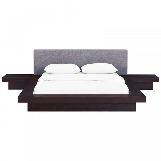 Freja 3 Piece Queen Fabric Bedroom Set, White, MOD-5492-CAP-GRY-SET
