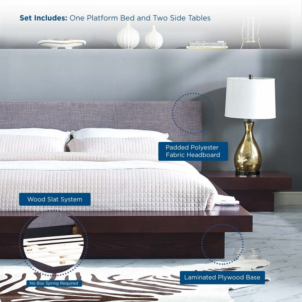 Freja 3 Piece Queen Fabric Bedroom Set, White, MOD-5492-CAP-GRY-SET