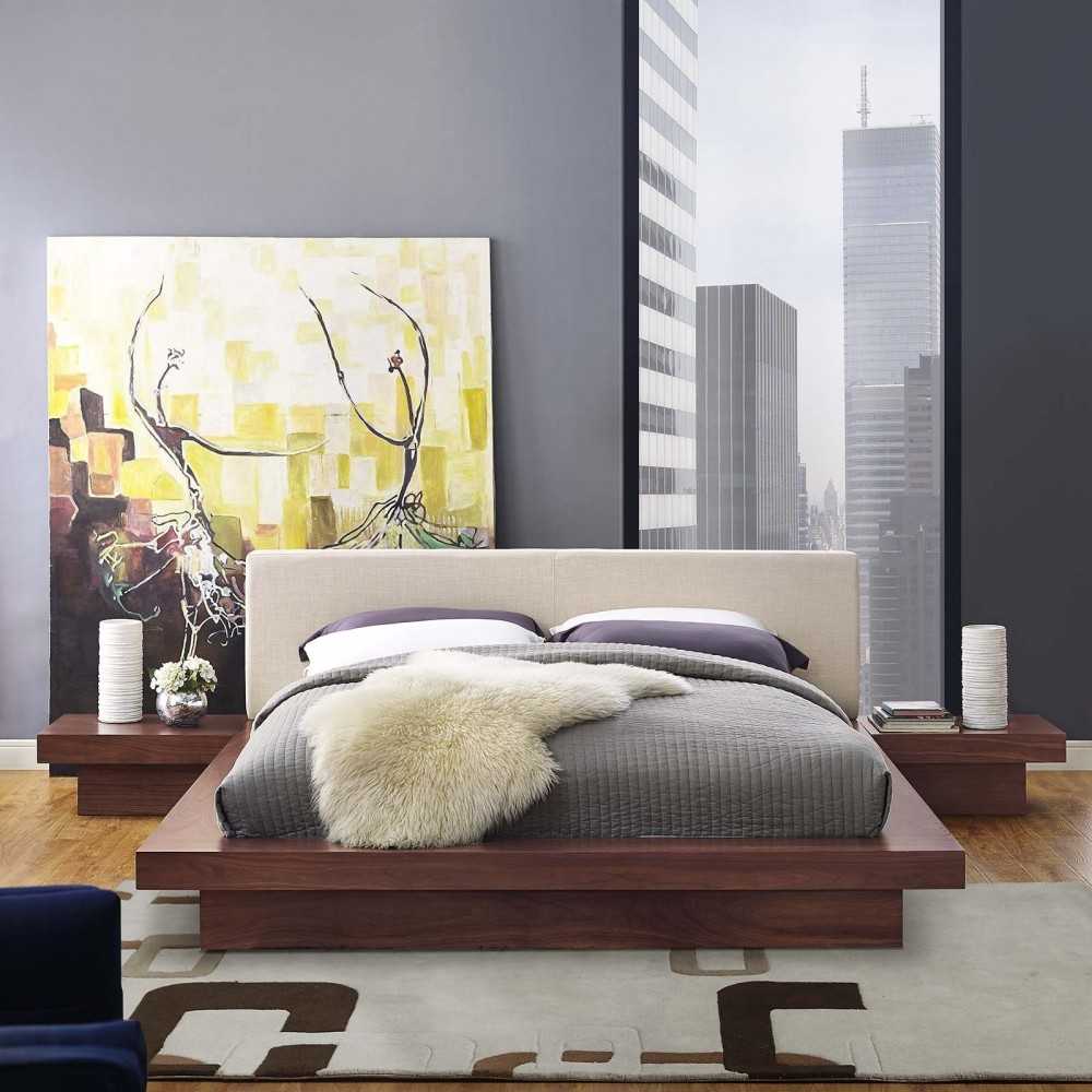 Freja 3 Piece Queen Fabric Bedroom Set, White, MOD-5492-WAL-BEI-SET